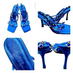 Azalea Wang Electrifying Blue Studded Strappy Heeled Sandals 8.5